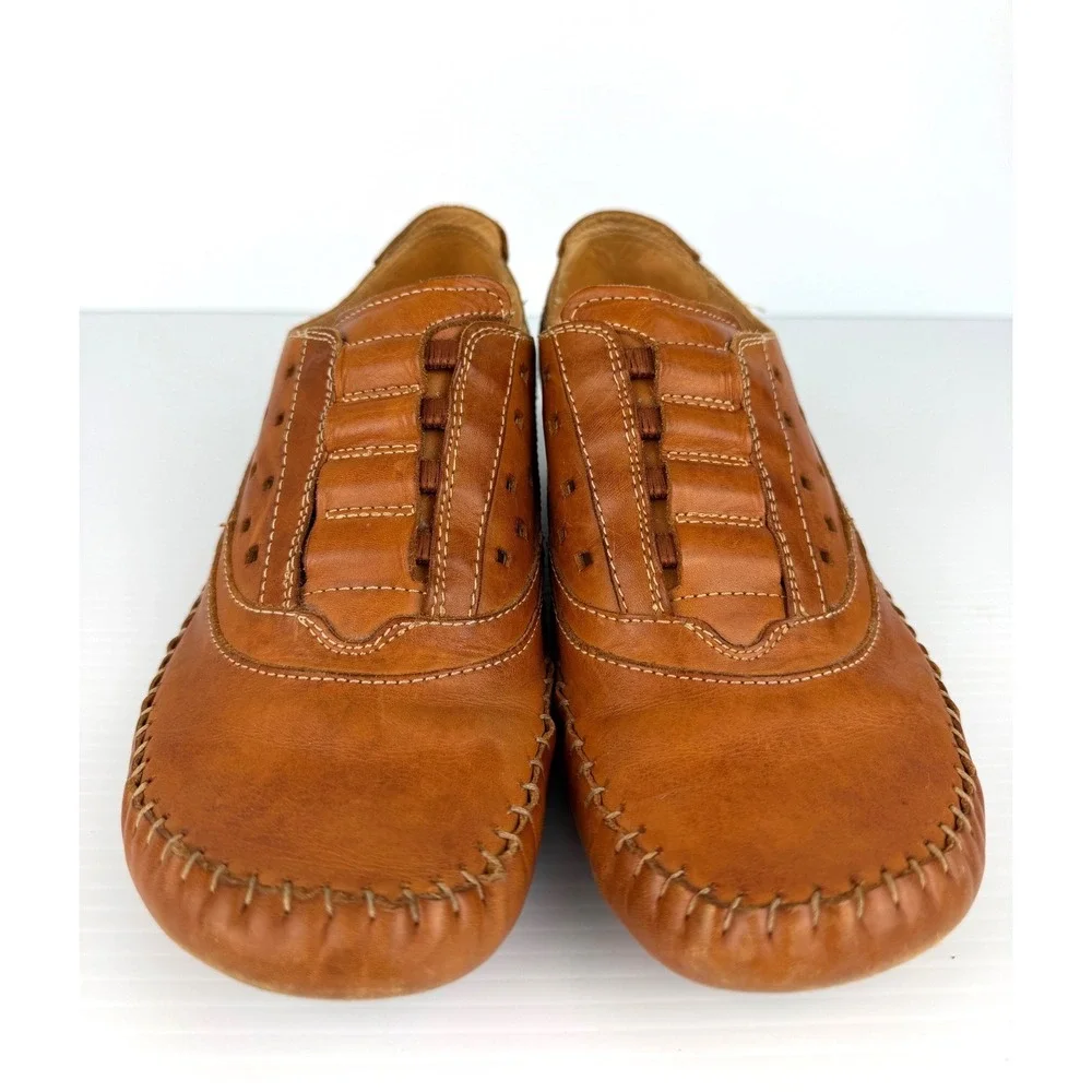 Pikolinos Tan Leather Whipstitch‎ Loafers Womens EU 40 Gran Via Slip On Shoes